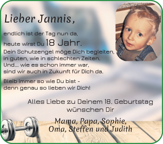 Glückwunschanzeige von Jannis  von Osterholzer Kreisblatt