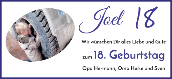 Glückwunschanzeige von Joel Schmit von Die Norddeutsche