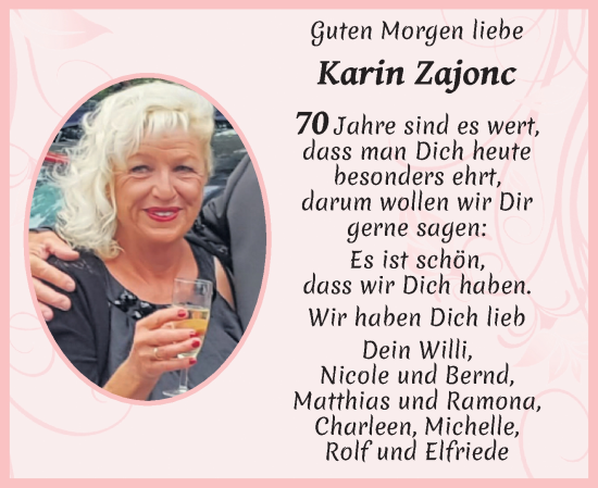 Glückwunschanzeige von Karin Zajonc von WESER-KURIER