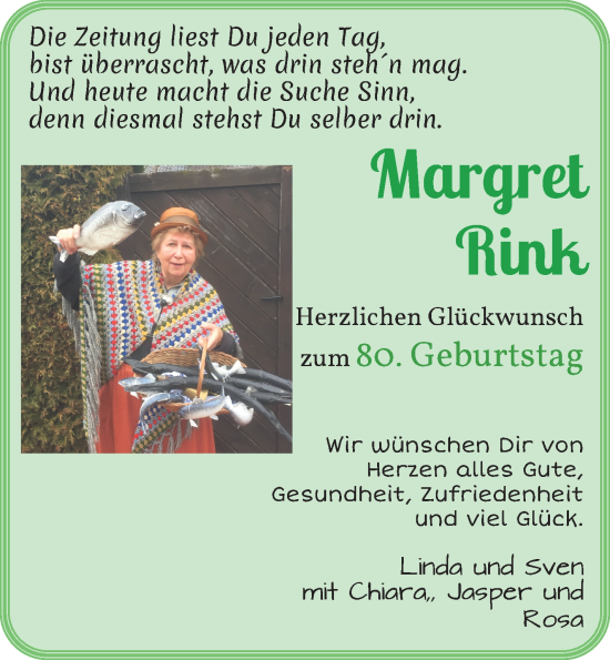 Glückwunschanzeige von Margret Rink von WESER-KURIER