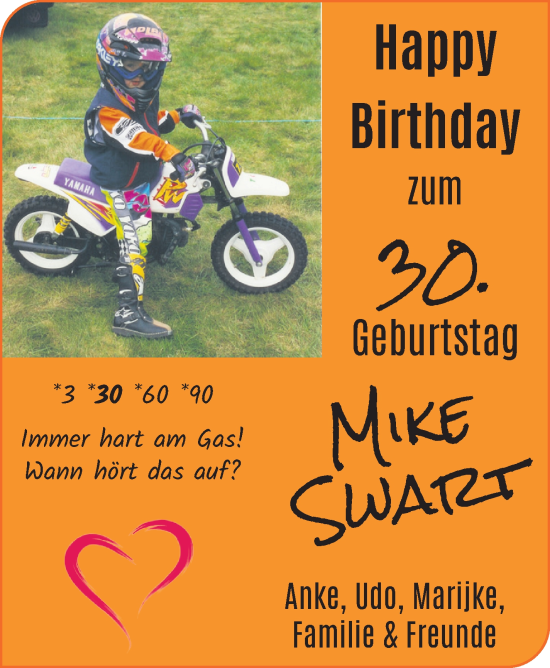Glückwunschanzeige von Mike Swart von WESER-KURIER