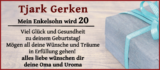 Glückwunschanzeige von Tjark Gerken von Die Norddeutsche