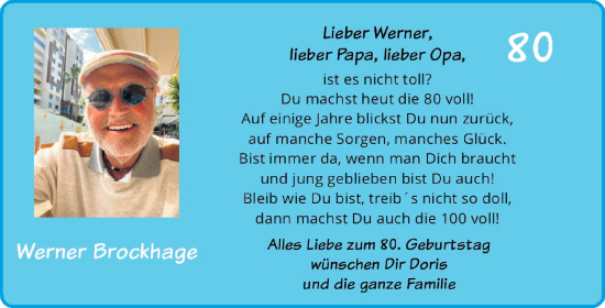Glückwunschanzeige von Werner Brockhage von WESER-KURIER