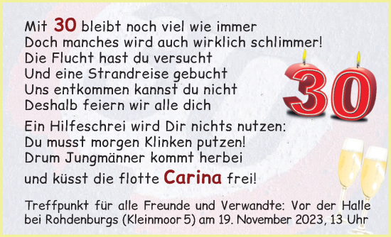 Glückwunschanzeige von Carina  von Wuemme Zeitung
