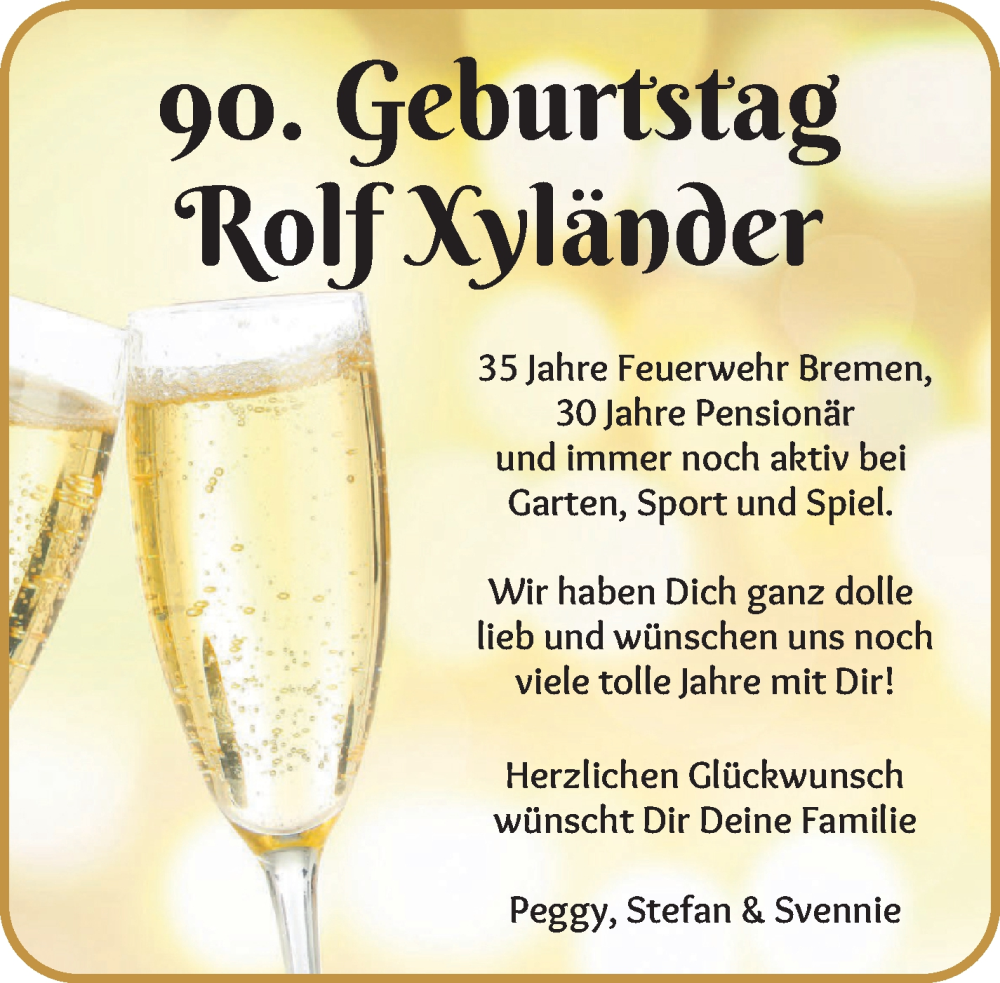 Anzeige für Rolf Xyländer vom 28.11.2023 aus WESER-KURIER
