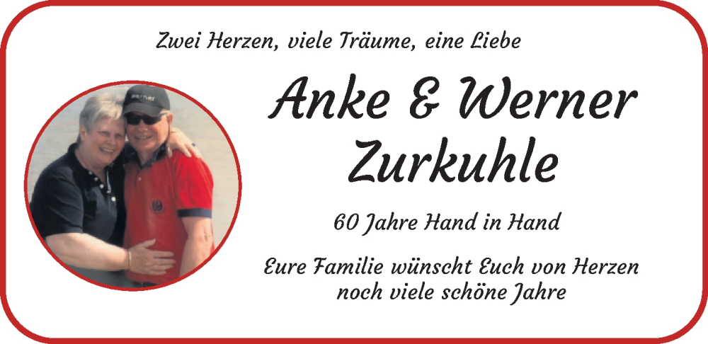 Anzeige für Anke und Werner Zurkuhle vom 06.12.2023 aus WESER-KURIER