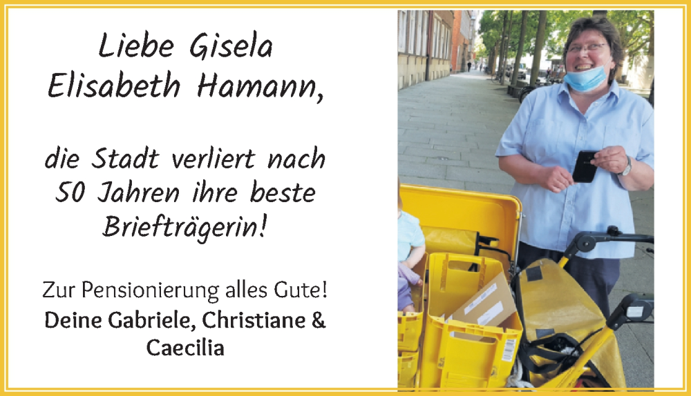 Anzeige für Gisela Hamann vom 02.12.2023 aus WESER-KURIER