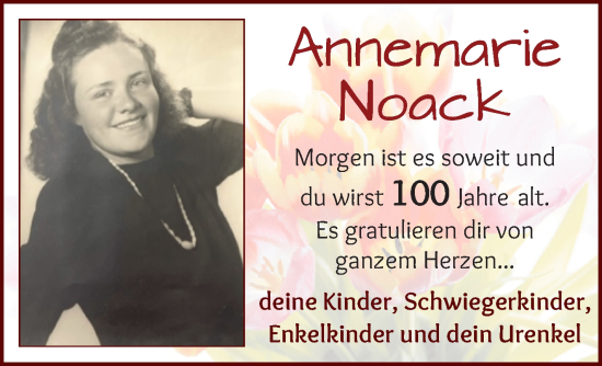 Glückwunschanzeige von Annemarie Noack von WESER-KURIER