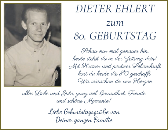 Glückwunschanzeige von Dieter Ehlert von WESER-KURIER