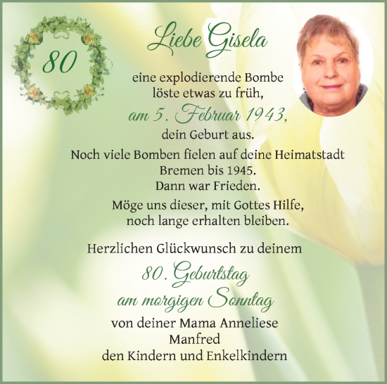 Glückwunschanzeige von Gisela Summann von Osterholzer Kreisblatt