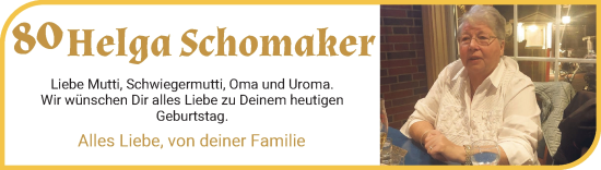 Glückwunschanzeige von Helga Schomaker von Wuemme Zeitung
