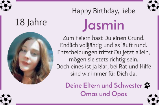 Glückwunschanzeige von Jasmin  von Die Norddeutsche