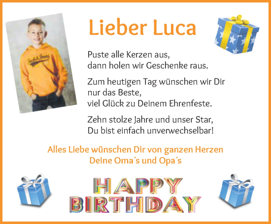 Glückwunschanzeige von Luca Zwingmann von Osterholzer Kreisblatt