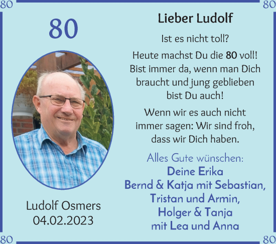 Glückwunschanzeige von Ludolf Osmers von Wuemme Zeitung