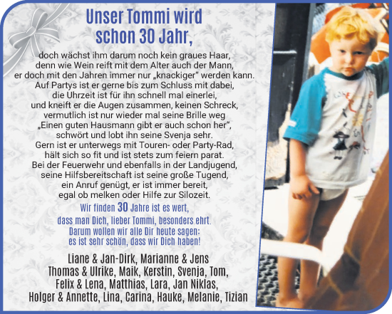 Glückwunschanzeige von Tommi  von Wuemme Zeitung