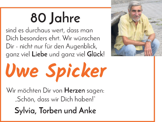 Glückwunschanzeige von Uwe Spicker von WESER-KURIER