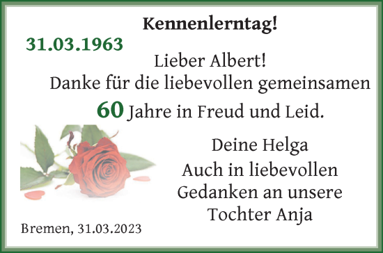 Glückwunschanzeige von Albert  von WESER-KURIER