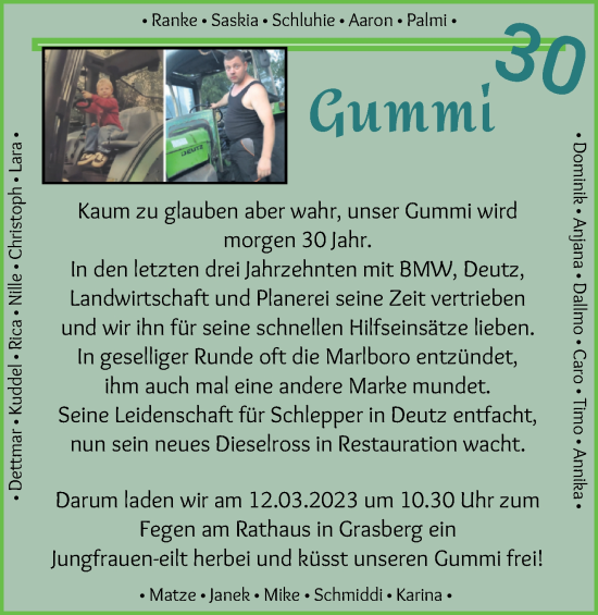 Glückwunschanzeige von Gummi  von Osterholzer Kreisblatt