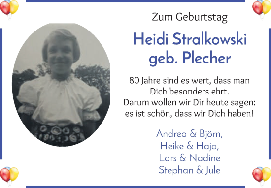 Glückwunschanzeige von Heidi Stralkowski von WESER-KURIER