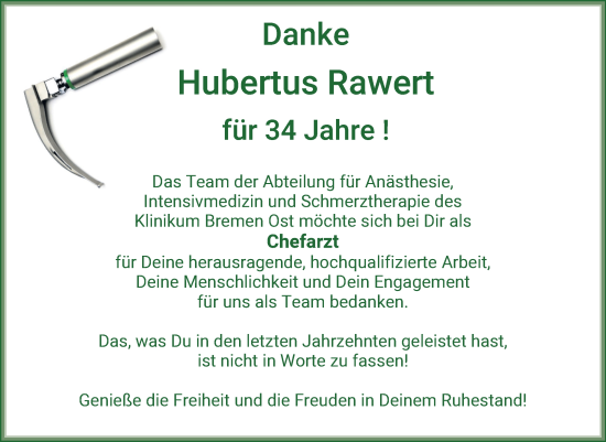 Glückwunschanzeige von Hubertus Rawert von WESER-KURIER