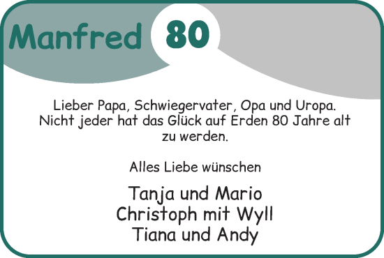 Glückwunschanzeige von Manfred Mehrtens von Osterholzer Kreisblatt