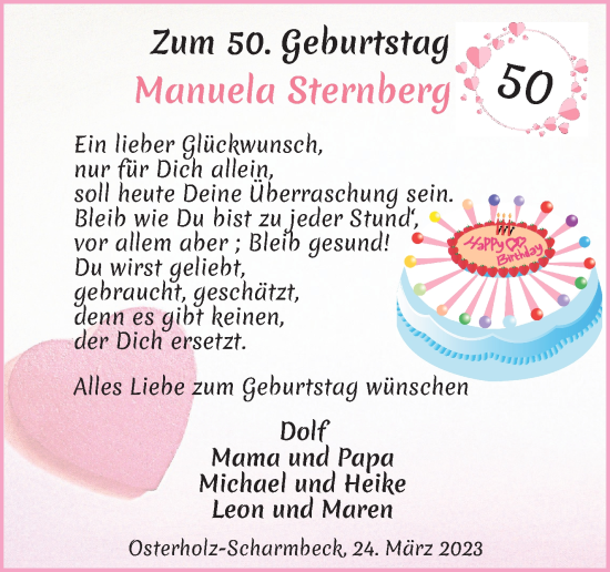 Glückwunschanzeige von Manuela Sternberg von Osterholzer Kreisblatt