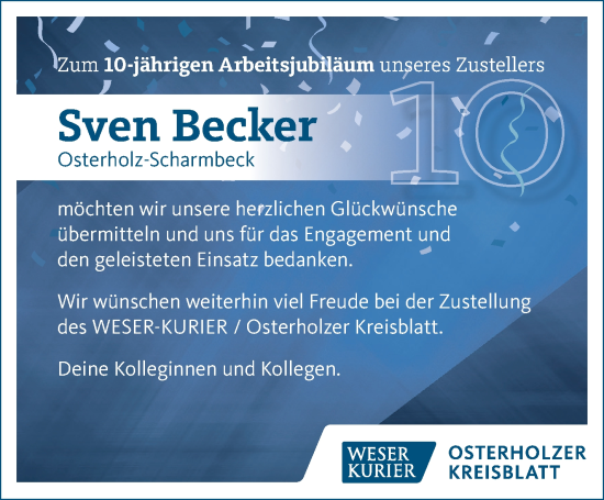 Glückwunschanzeige von Sven Becker von Osterholzer Kreisblatt