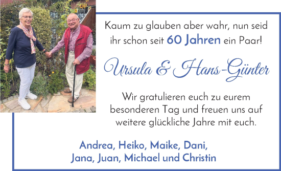 Glückwunschanzeige von Ursula & Hans-Günter Wittlich von WESER-KURIER