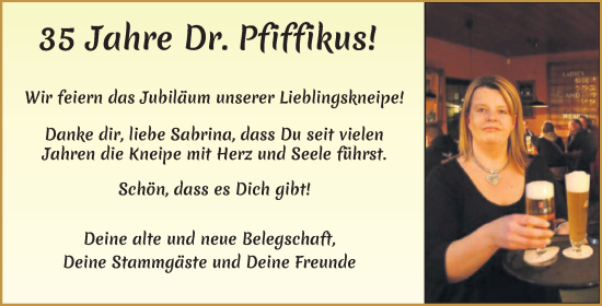Glückwunschanzeige von 35 Jahre Dr. Pfiffikus  von Wuemme Zeitung