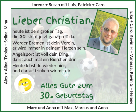 Glückwunschanzeige von Christian  von Osterholzer Kreisblatt