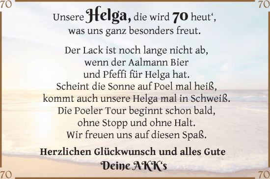 Glückwunschanzeige von Helga Krenzel von Wuemme Zeitung