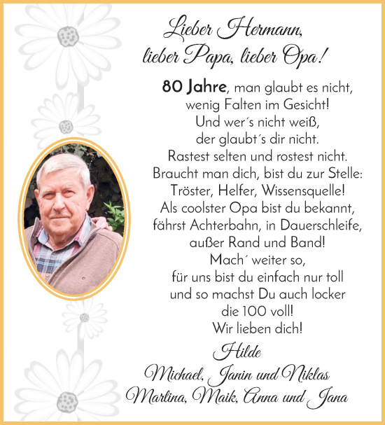 Glückwunschanzeige von Hermann Schulz von Die Norddeutsche