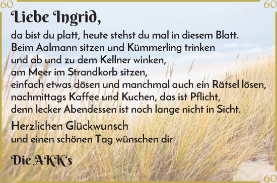 Glückwunschanzeige von Ingrid Ranke von Wuemme Zeitung