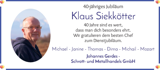 Glückwunschanzeige von Klaus Siekkötter von WESER-KURIER