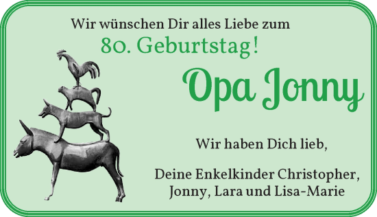 Glückwunschanzeige von Opa Jonny  von WESER-KURIER