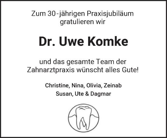 Glückwunschanzeige von Uwe Komke von Osterholzer Kreisblatt