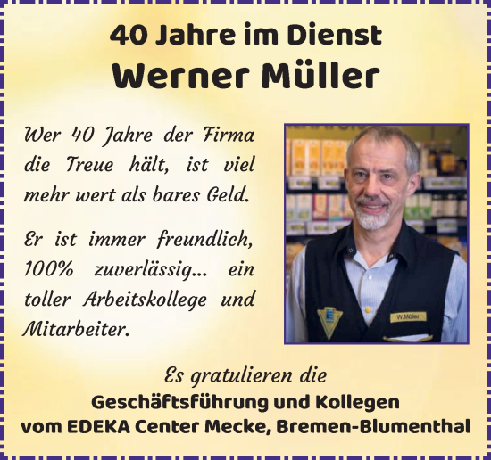 Glückwunschanzeige von Werner Müller von Die Norddeutsche