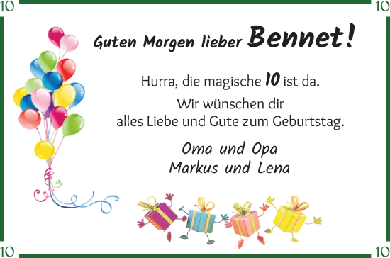 Glückwunschanzeige von Bennet Hollwedel von Wuemme Zeitung