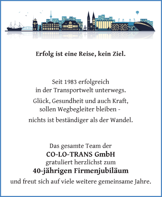 Glückwunschanzeige von CO-LO-TRANS GmbH  von WESER-KURIER