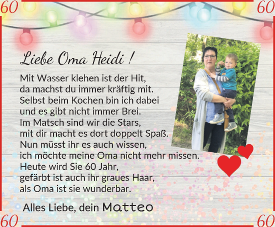 Glückwunschanzeige von Heidi  von Osterholzer Kreisblatt