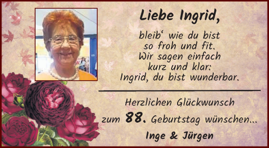 Glückwunschanzeige von Ingrid  von WESER-KURIER