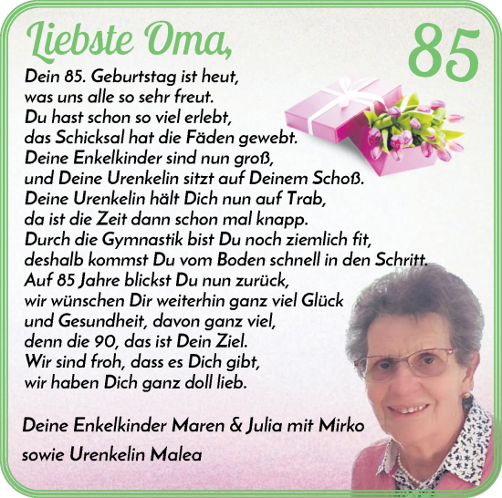 Glückwunschanzeige von Oma Wolke von Die Norddeutsche