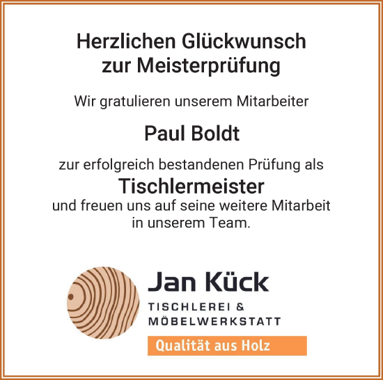 Glückwunschanzeige von Paul Boldt von Osterholzer Kreisblatt