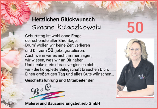 Glückwunschanzeige von Simone Kulaczkowski von Osterholzer Kreisblatt