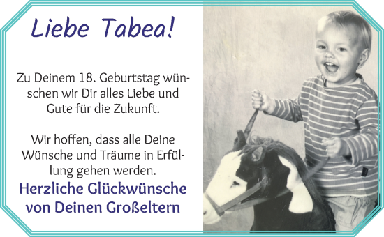 Glückwunschanzeige von Tabea  von WESER-KURIER