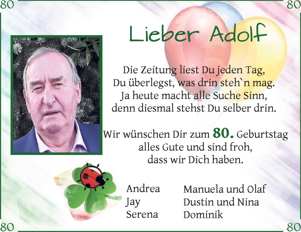 Anzeige für Adolf L. vom 06.06.2023 aus Osterholzer Kreisblatt