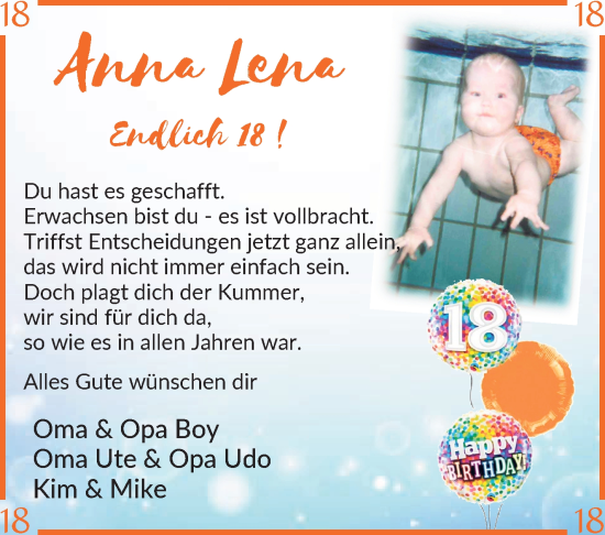Glückwunschanzeige von Anna Lena  von Osterholzer Kreisblatt