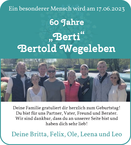 Glückwunschanzeige von Berthold Wegeleben von WESER-KURIER