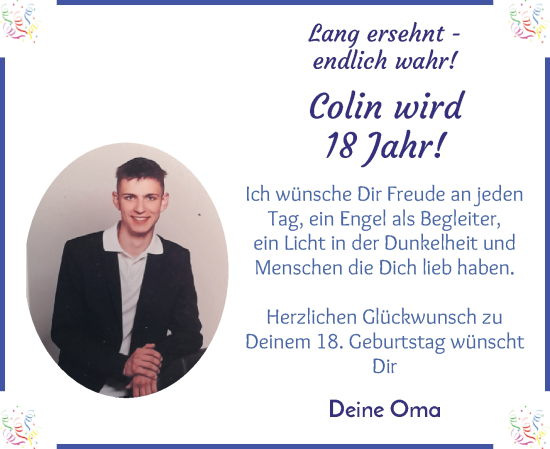 Glückwunschanzeige von Colin  von WESER-KURIER