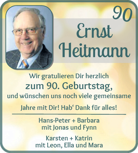 Glückwunschanzeige von Ernst Heitmann von WESER-KURIER